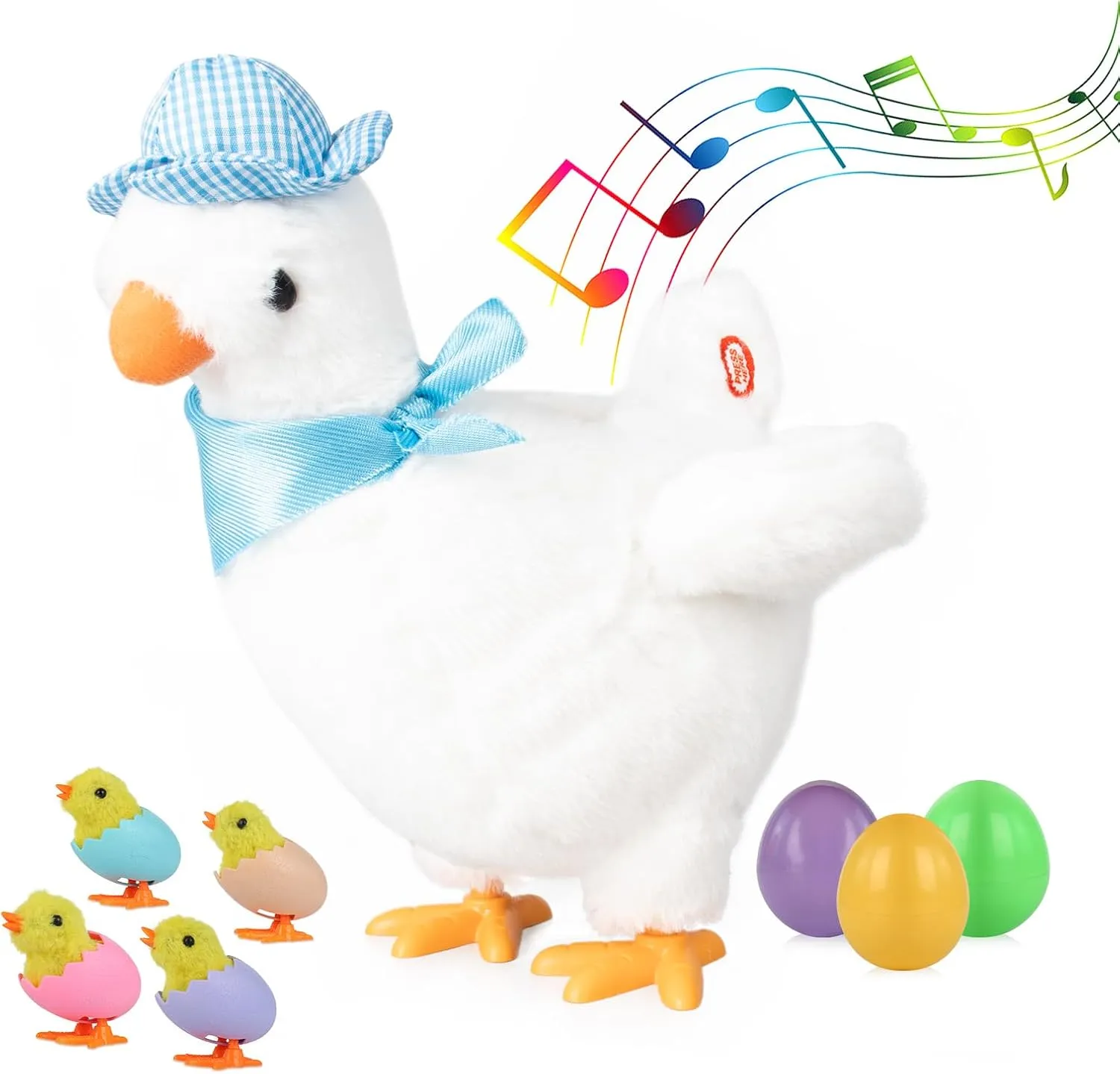 Plush Electric Stuffed Laying Egg Chicken Toy Doll with Sound Music Easter for Boys Girls