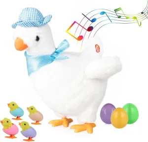 Plush Electric Stuffed Laying Egg Chicken Toy Doll with Sound Music Easter for Boys Girls