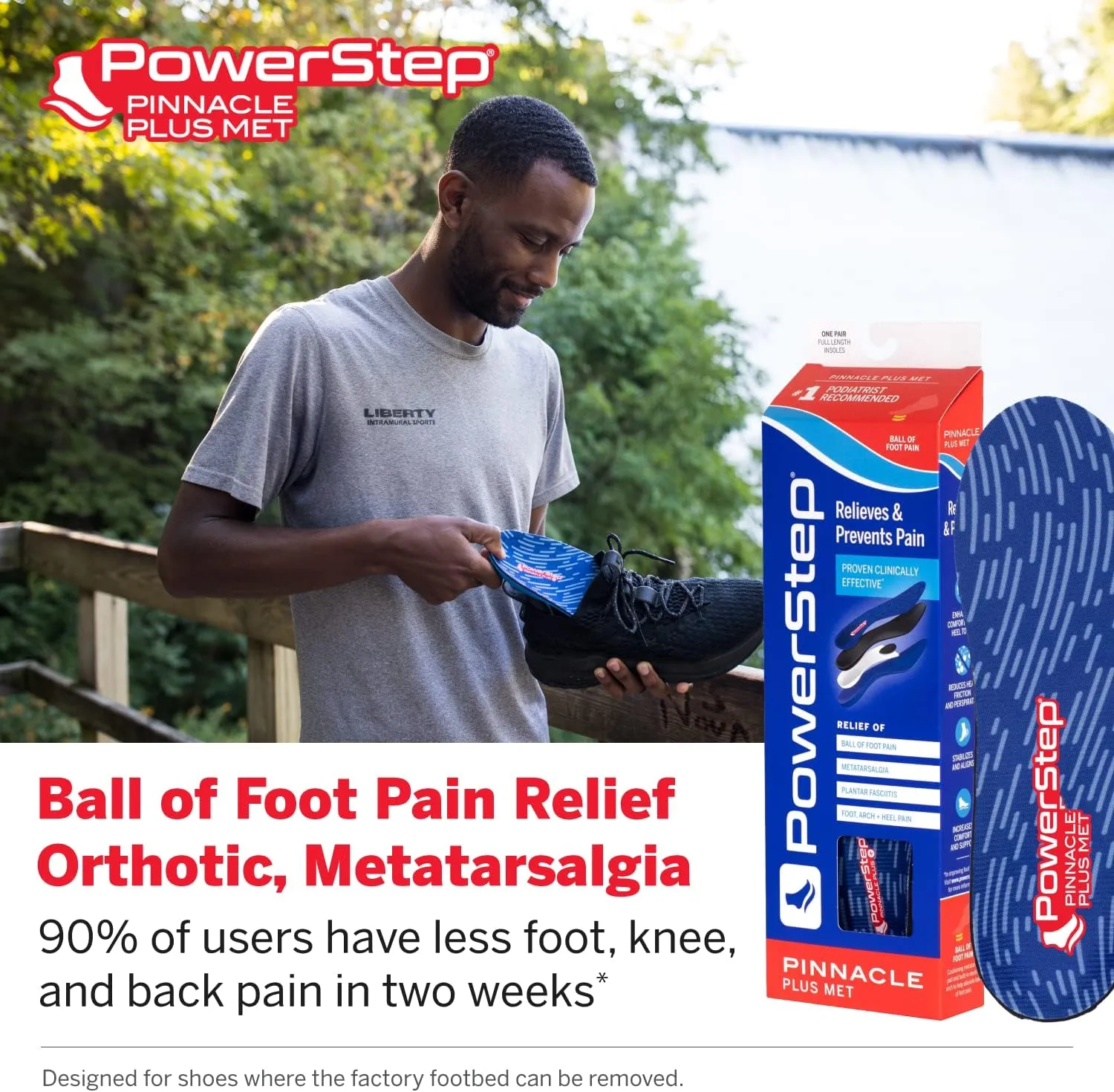 PowerStep Pinnacle Plus Ball of Foot Pain Relief Orthotics - Shoe Inserts for Metatarsalgia, Arch Support & Morton's Neuroma Pain Relief - Made in USA Insoles with Metatarsal Pad (M 8-8.5, F 10-10.5)