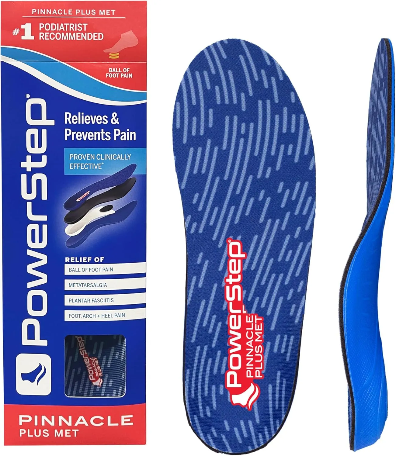 PowerStep Pinnacle Plus Ball of Foot Pain Relief Orthotics - Shoe Inserts for Metatarsalgia, Arch Support & Morton's Neuroma Pain Relief - Made in USA Insoles with Metatarsal Pad (M 8-8.5, F 10-10.5)