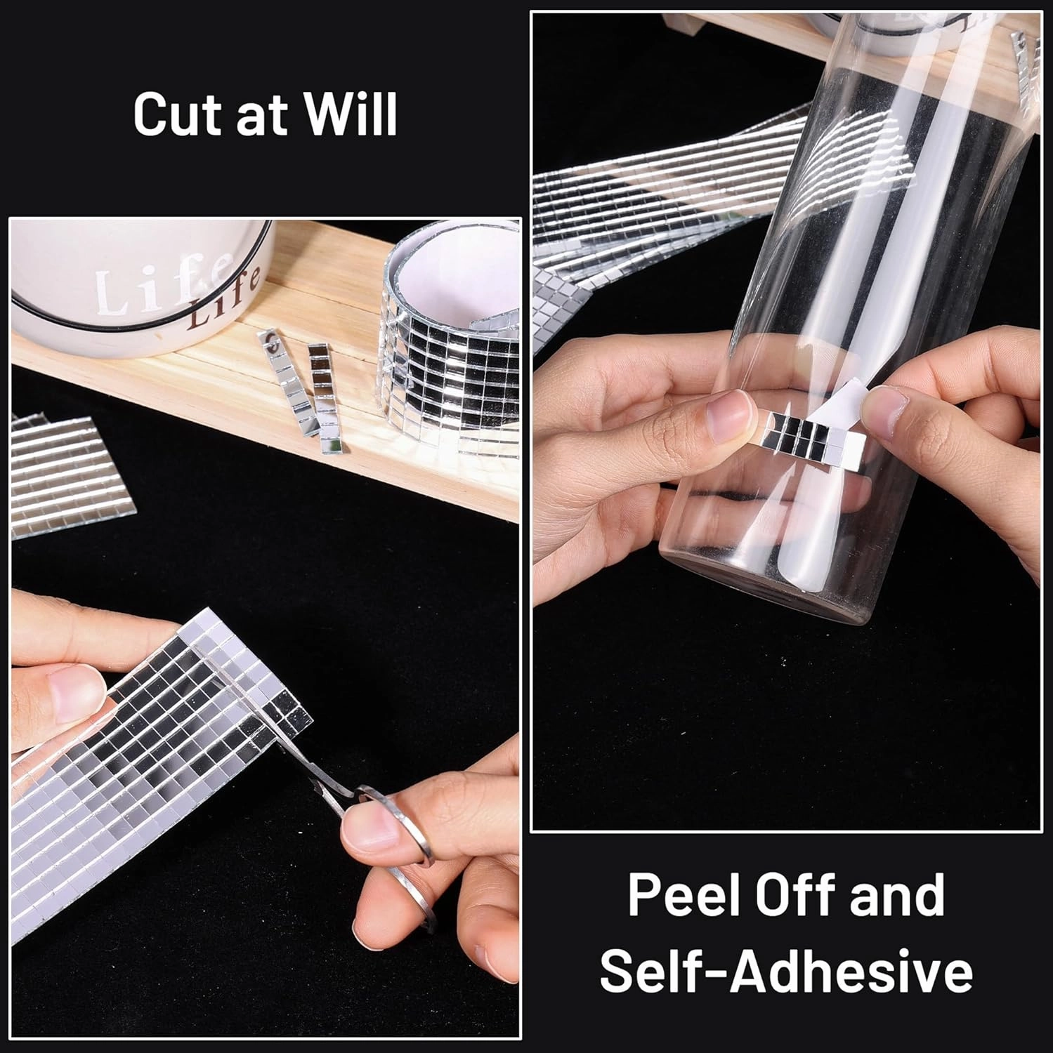 PP OPOUNT 10000 PCS Mini Disco Tiles, 1 Roll 5 x 5 mm Self-Adhesive Disco Ball Tiles, Glass Mirror Tiles for Crafts, DIY Disco Cowboy Hat, Disco Ball, Disco Ball Planter, Photo Frames, Indoor Decor