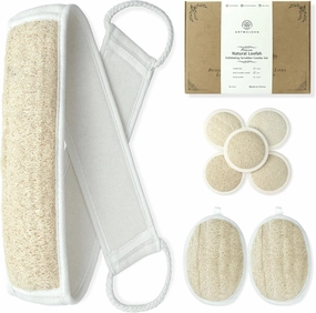 Premium Natural loofah exfoliating Scrubber Combo Set, 1 Pack Back Scrubber loofah - 2 Pack Loofah pad - 5 Pack Facial loofah - Loofah Set (Gift Box-Packed), Bathe loofah,Gift for Women