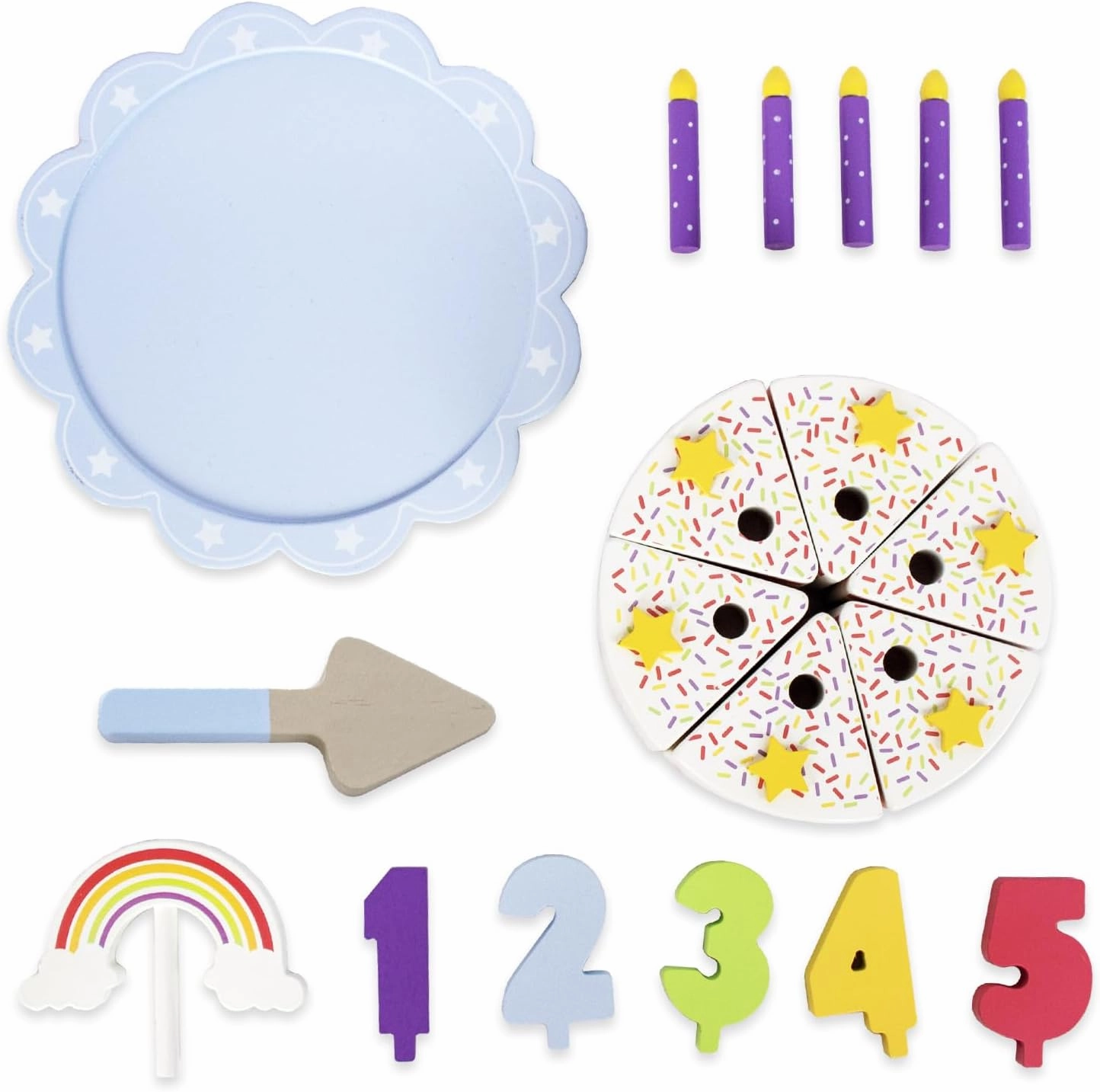 Pretend Play Food for Toddlers 1-3,Wooden Birthday Fake Cake with Candles and Numbers,Tea Party Learning Kitchen Gift Toys for Boys Girls (Rainbow Cake)