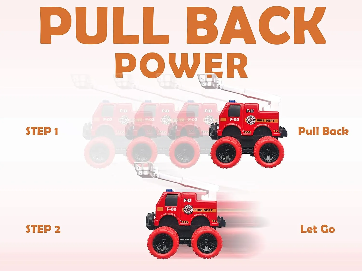 Pull Back Die-cast Alloy Fire Truck Vehicles Play Set,Monster Truck Model Cars,Friction Powered Toy Cars,4 Pack,Toys for 3 4 5   Years Old Kids,Christmas/Birthday Gifts for Boys & Girls,Party Favors