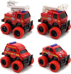 Pull Back Die-cast Alloy Fire Truck Vehicles Play Set,Monster Truck Model Cars,Friction Powered Toy Cars,4 Pack,Toys for 3 4 5   Years Old Kids,Christmas/Birthday Gifts for Boys & Girls,Party Favors
