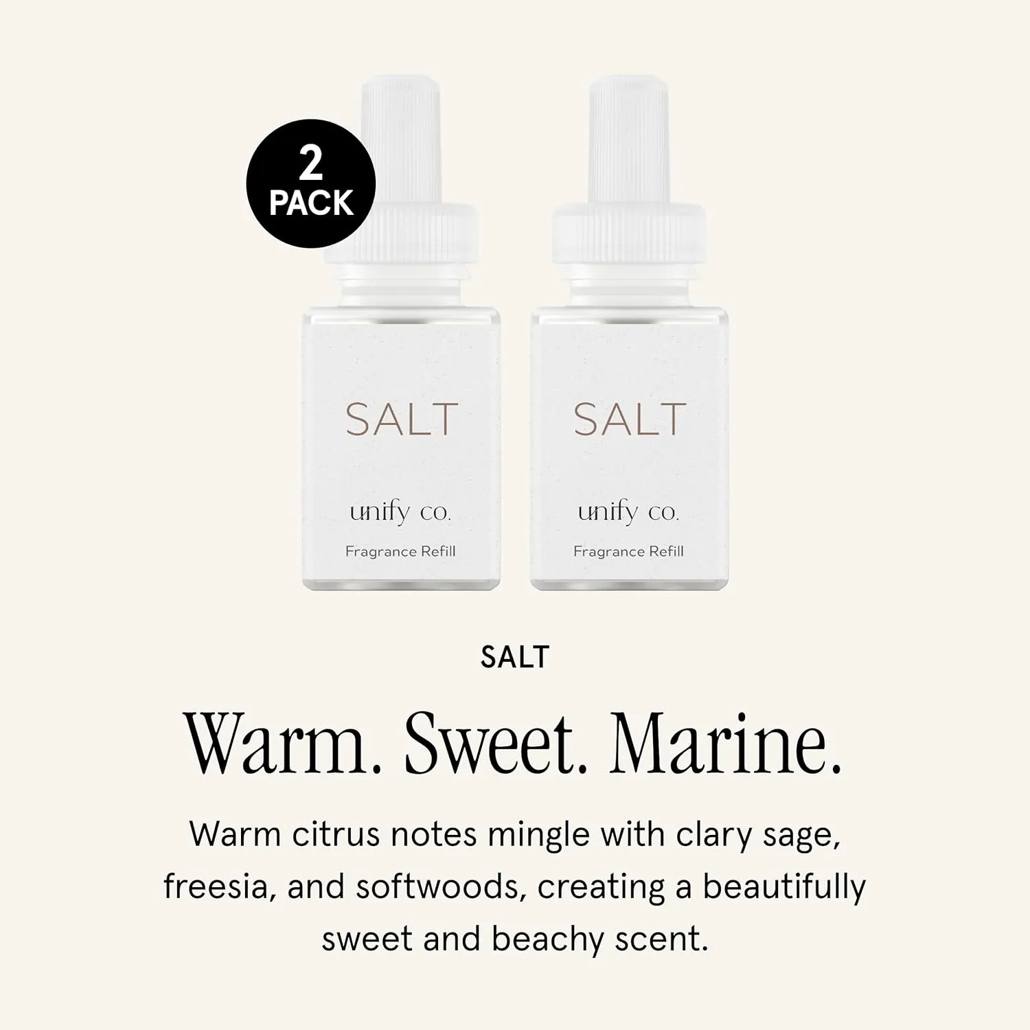 Pura & Unify Co. Home Scent Refill - Smart Home Air Diffuser Fragrance - Up to 120-Hours of Premium Fragrance per Refill - Clean & Safe Diffuser - Household Essential - 2 Pack, Salt