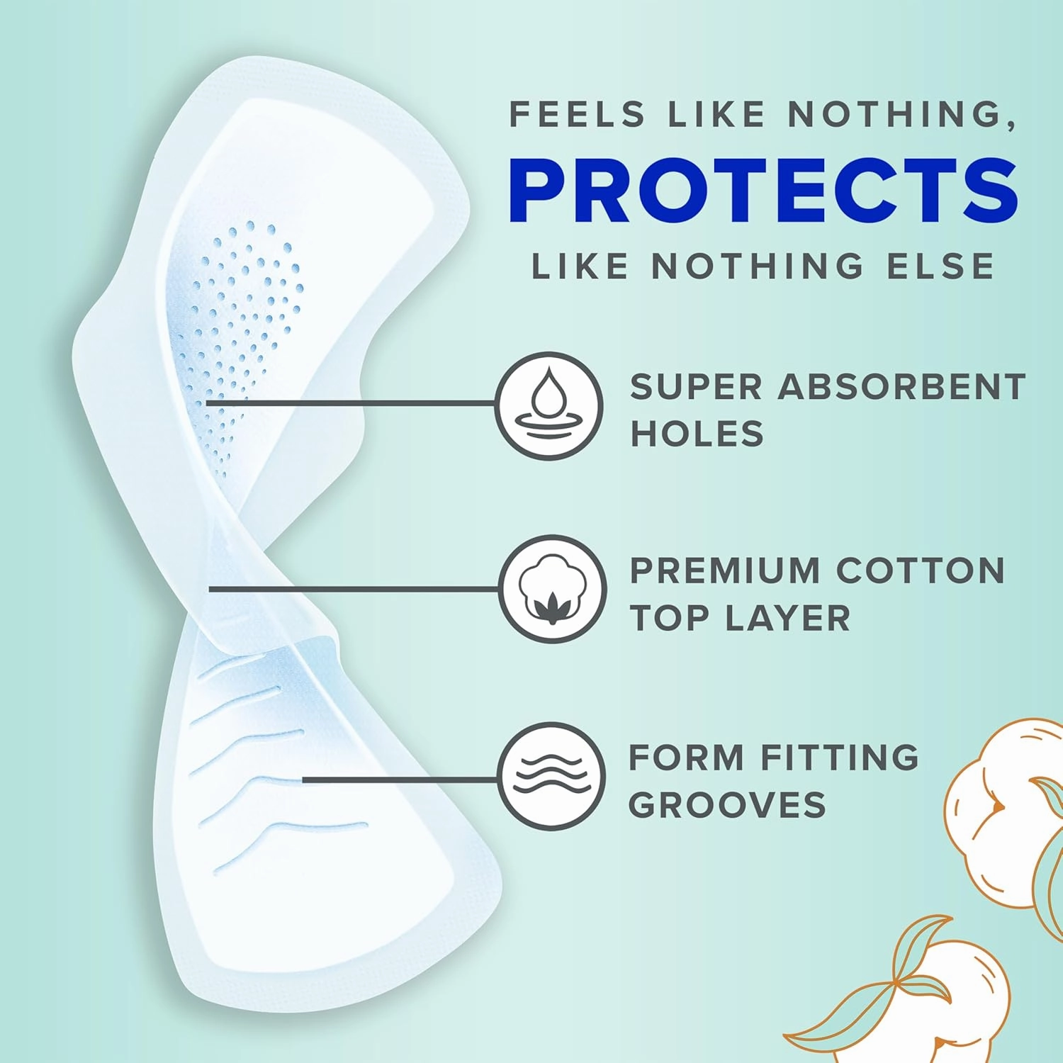 Pure Cotton, Feminine Pads for Women, Size 2 Heavy Flow Absorbency, Multipack, with Flexfoam, with Wings, Unscented, 24 Count x 3 Packs (72 Count Total)