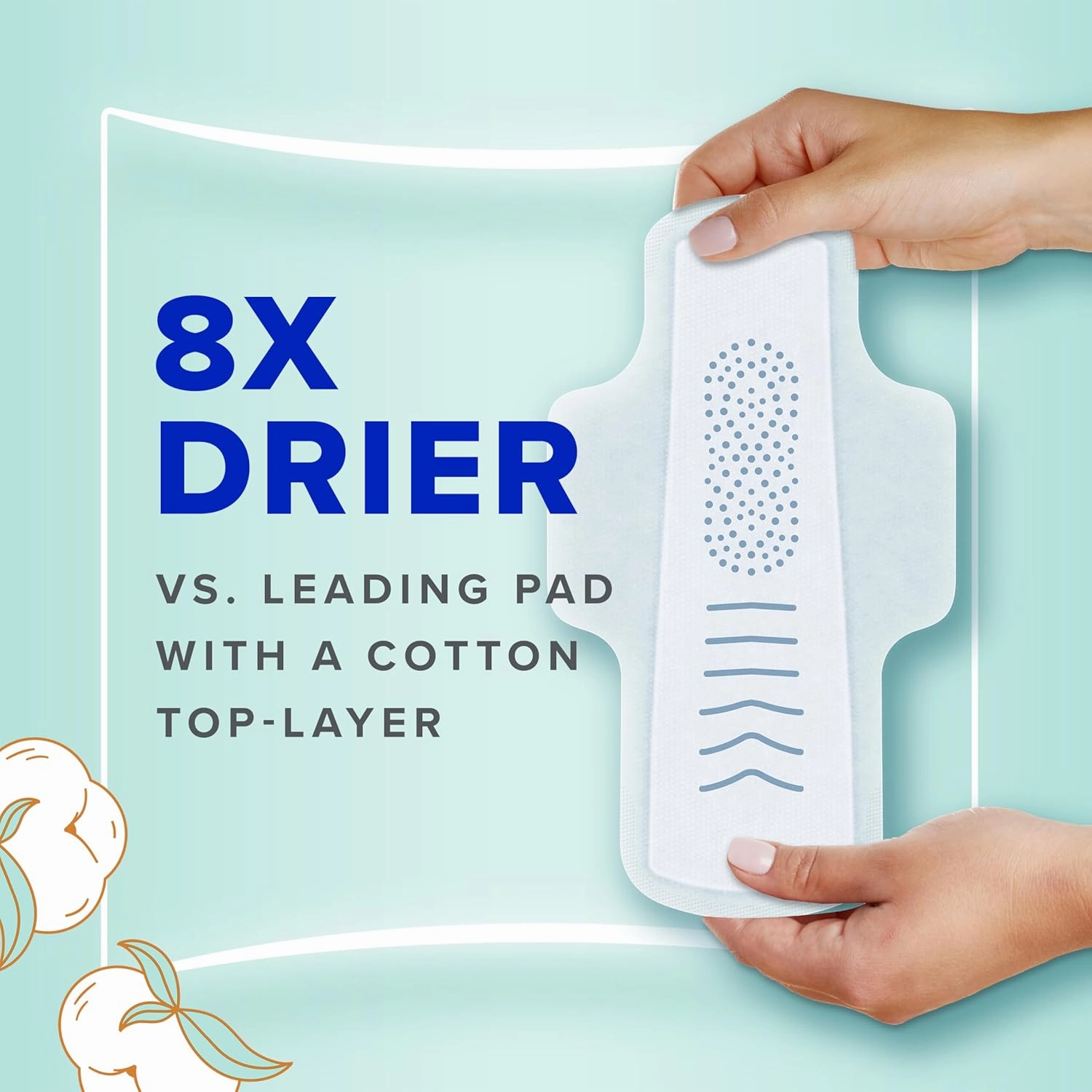 Pure Cotton, Feminine Pads for Women, Size 2 Heavy Flow Absorbency, Multipack, with Flexfoam, with Wings, Unscented, 24 Count x 3 Packs (72 Count Total)