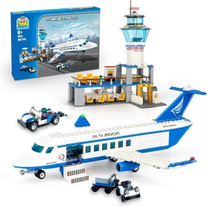 QLT QIAOLETONG City Airplane Station Building Kits Toys,STEM Building Sets for Kids, with Helicopter/Airport/Passenger/Lorry Truck/Car, Best Gift for 6-12 Boys Girls (582 Pieces)