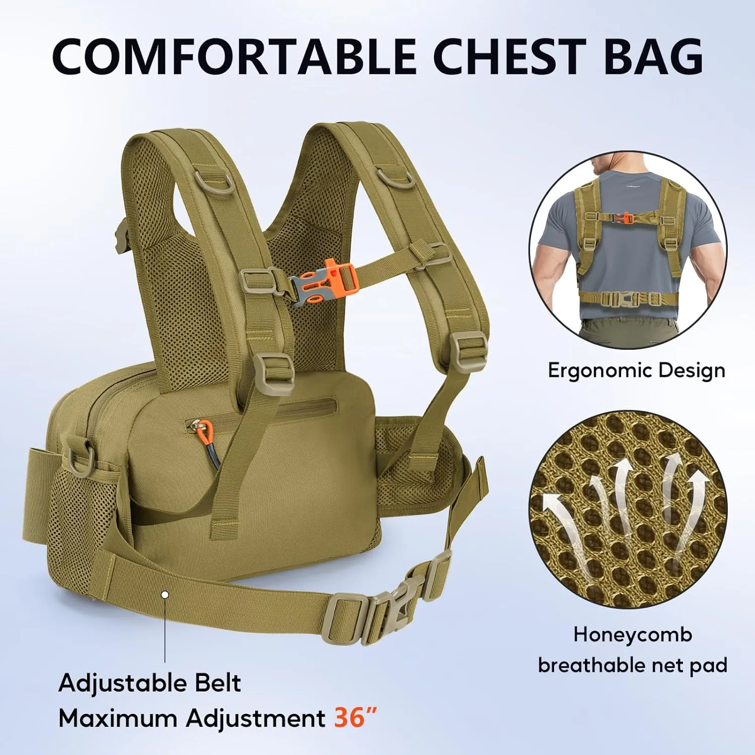QualyQualy Fishing Chest Pack Tactical Chest Rig Fly Fishing Pack for Sports Outdoor with Compartment Adjustable Strap