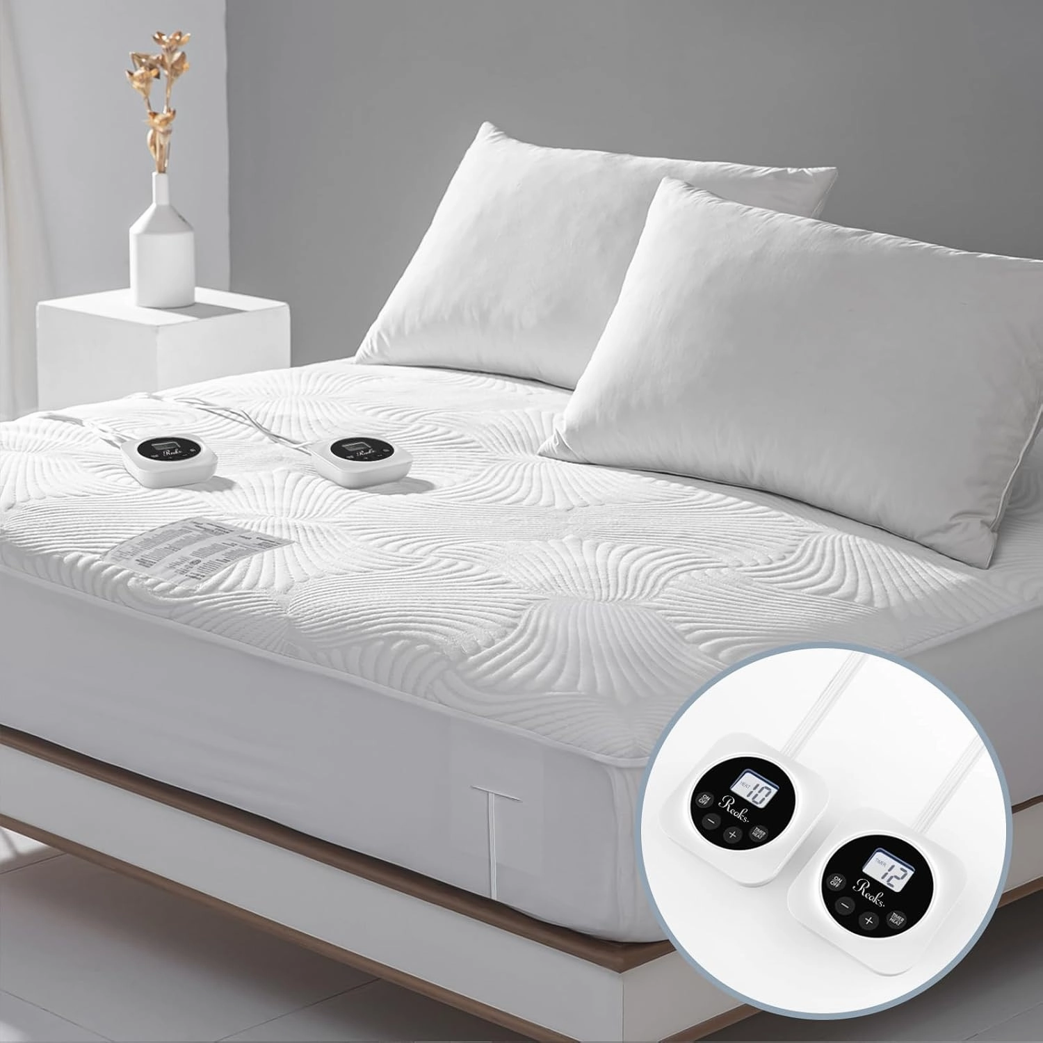Queen Size Electric Heated Mattress Pad 10 Heat Settings Dual Control with Memory Timer for 1-12 Hours Auto Off, Lighted Button