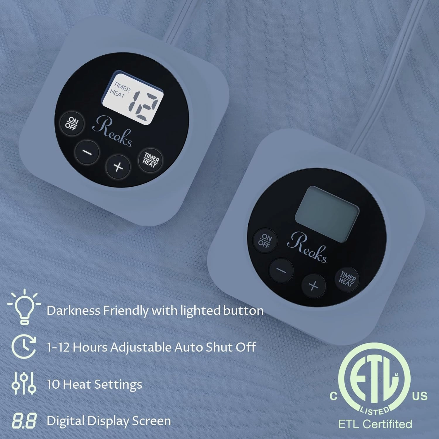 Queen Size Electric Heated Mattress Pad 10 Heat Settings Dual Control with Memory Timer for 1-12 Hours Auto Off, Lighted Button