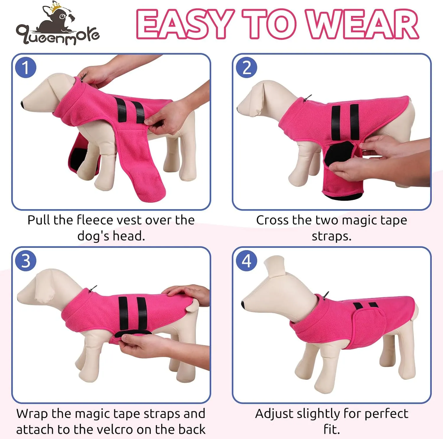 Queenmore XXS Dog Sweater, Soft Fleece Vest Pullover Dog Jacket with Leash Hole, Warm Winter Dog Clothes Cold Weather Doggy Dachshund Sweaters for Small Dogs Cats Boy or Girl (Pink, XXS)
