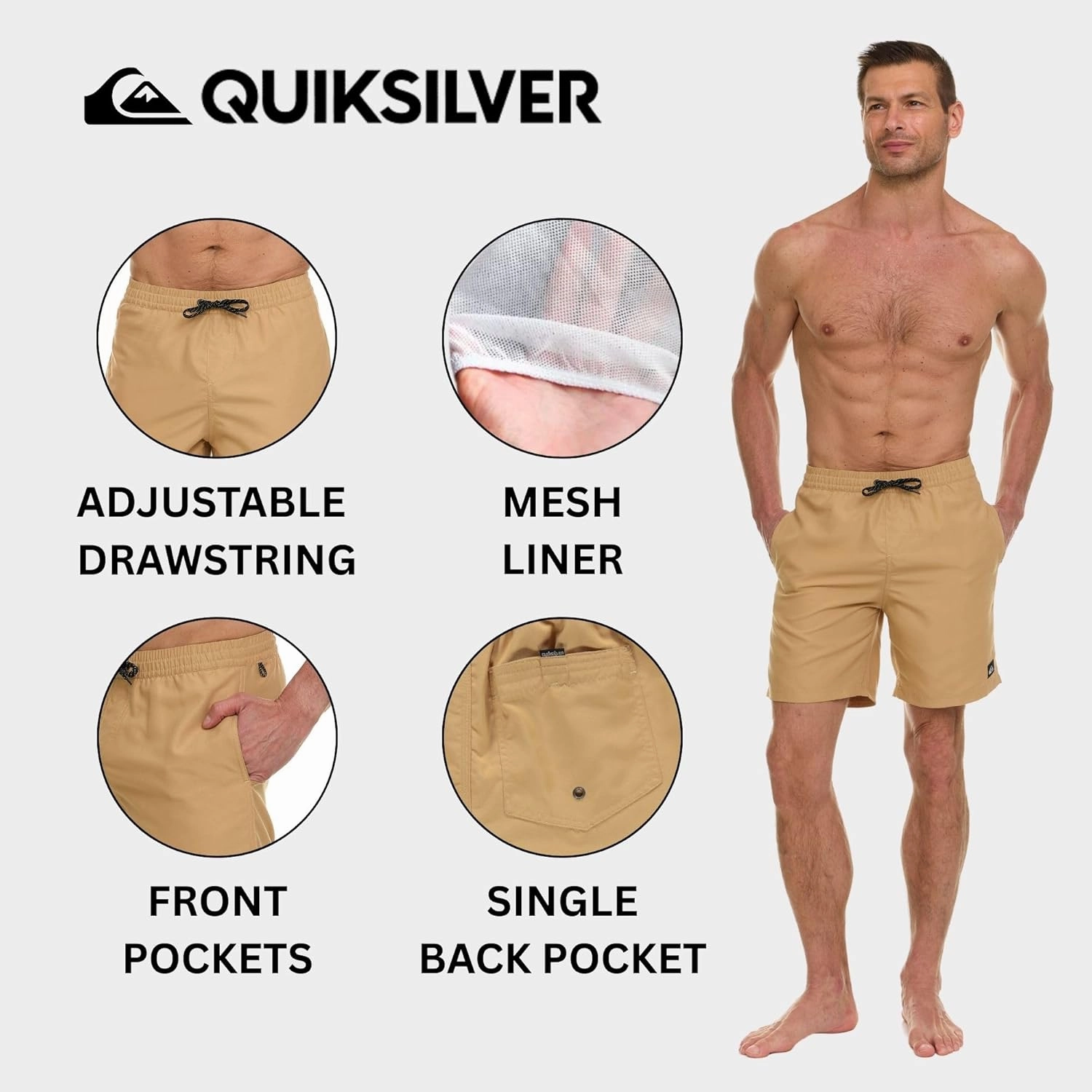 Quiksilver Swim Trunks for Men Big and Tall, Quick Dry Swim Board Shorts 10"