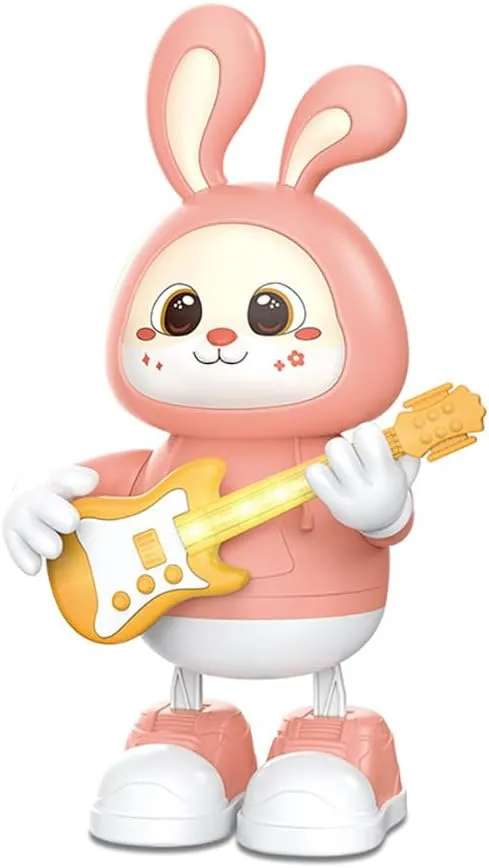 Rabbit Guitarist, Lovely Bunny Musical Toy - Dancing Bunny with Dynamic Music & Cool Lights | Legs Move Sideways | Body Twist (Pink)