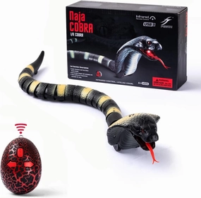 RC Snake Toy: Realistic Prank Cobra, Rechargeable, Smart Sensing, Infrared Controller for Kids/Cat (Black)
