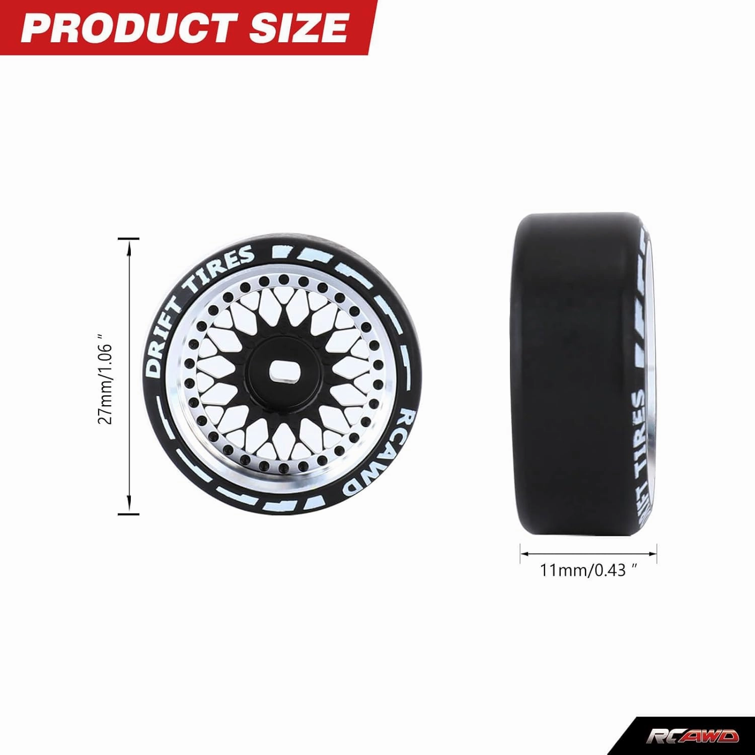 RCAWD for 1/28 Mini-Z AWD AMZ Mini-Q AMR GLA DRZ Mini-D IW04M Wltoys XRX BZ IW05 IW06 Drift Wheel Tire Set Upgrades,No More Glue Parts 27mm Diam, Sun-Type,Black