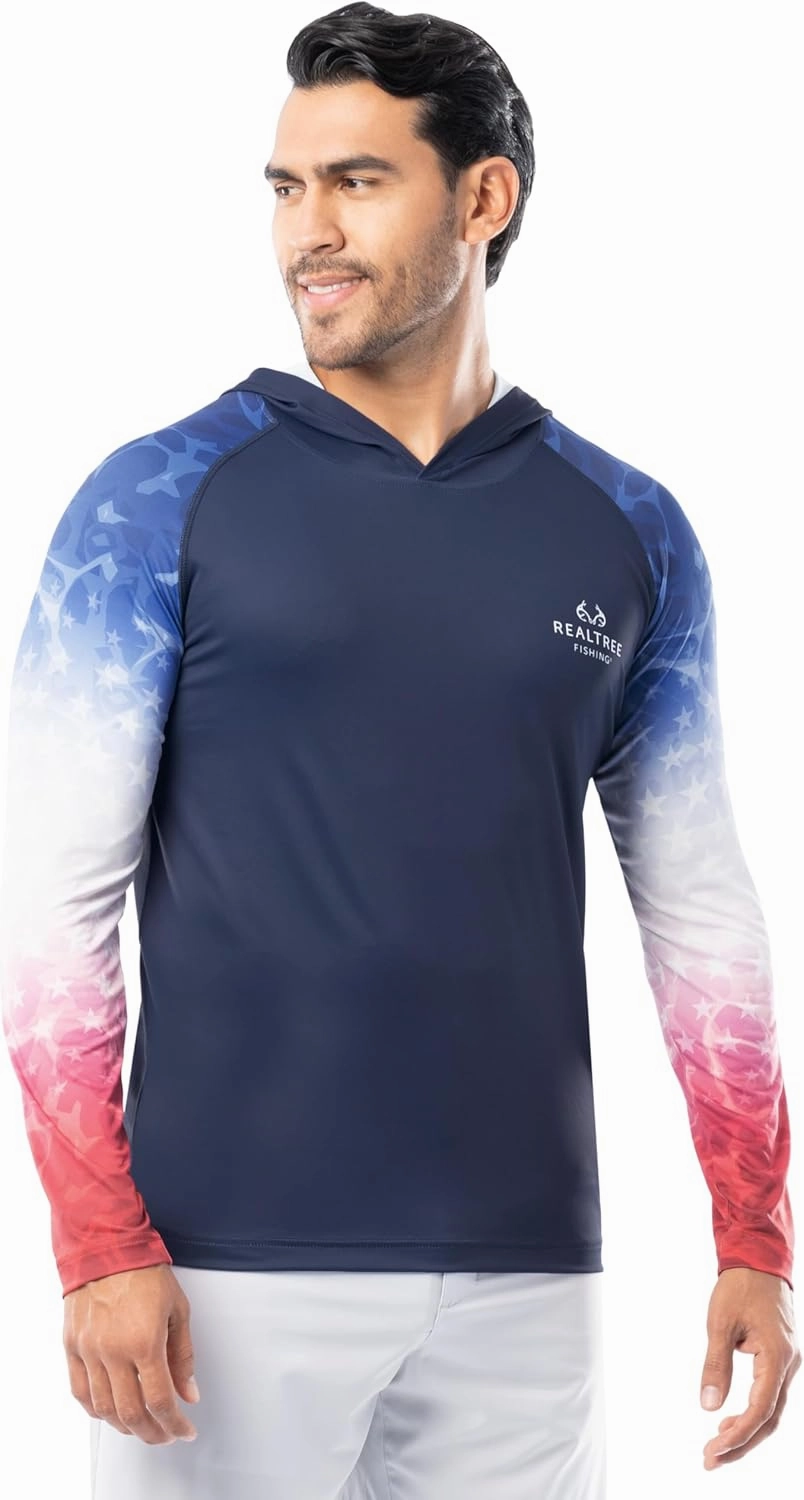 Realtree Men's Long Sleeve Patriotic Performance Fishing Hoodie