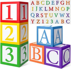 ReliThick 6 Pcs Letter ABC Friend Street Party Boxes with 76 Pcs Letter Cutouts 11.8 x 11.8 Inch Colorful Balloon Boxes Personalized Toy Theme Birthday Party Decor for Toy Theme Birthday Party