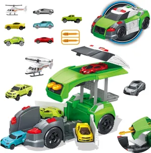Rescue Action Police Playset for Kids 3 , 1 Police Car, 6 Mini Vehicles, 1 Aircraft & Accessories, Durable Role-Play Vehicle Toy, Educational Learning Toys, ASTM Certified, Green