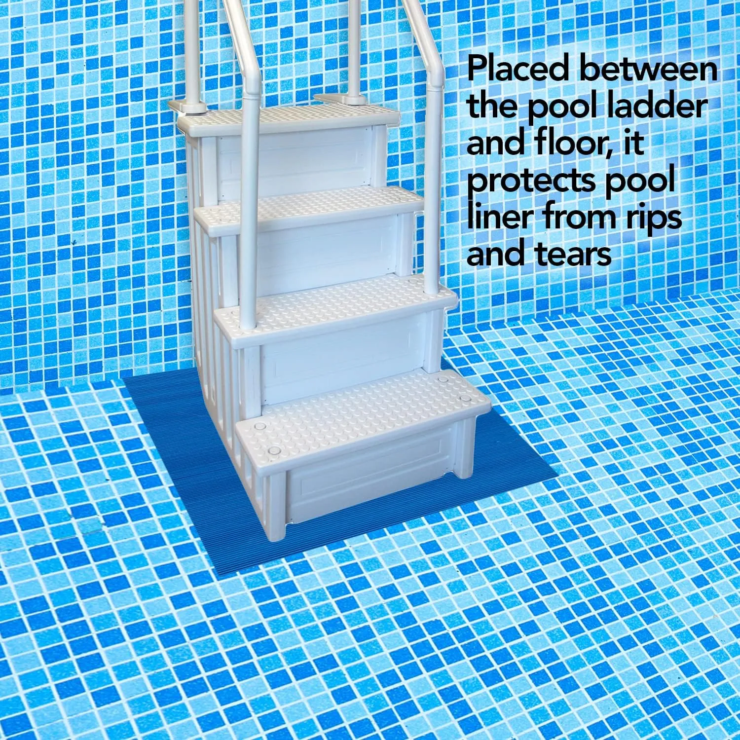 Resilia Stay-Put Swimming Pool Ladder Mat - Non-Slip, Wide Ribbed, Protective Pad, 36 Inches x 36 Inches, 0.125 Inch Thick, Powder Blue