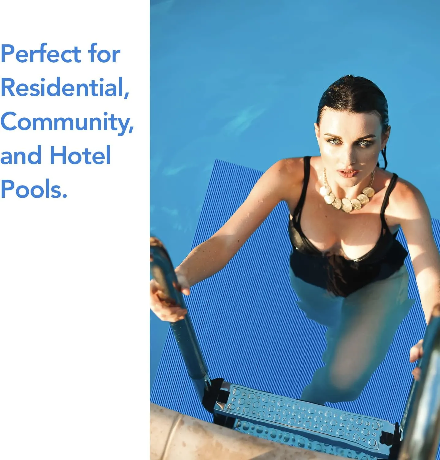 Resilia Stay-Put Swimming Pool Ladder Mat - Non-Slip, Wide Ribbed, Protective Pad, 36 Inches x 36 Inches, 0.125 Inch Thick, Powder Blue