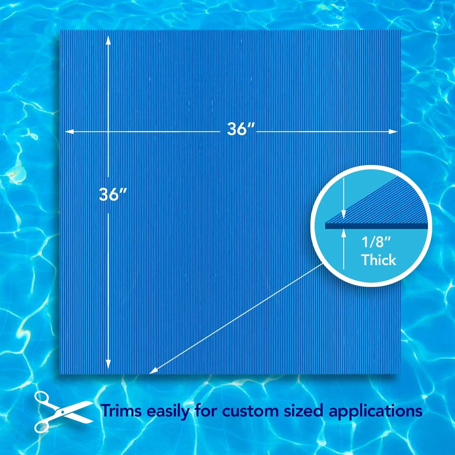 Resilia Stay-Put Swimming Pool Ladder Mat - Non-Slip, Wide Ribbed, Protective Pad, 36 Inches x 36 Inches, 0.125 Inch Thick, Powder Blue