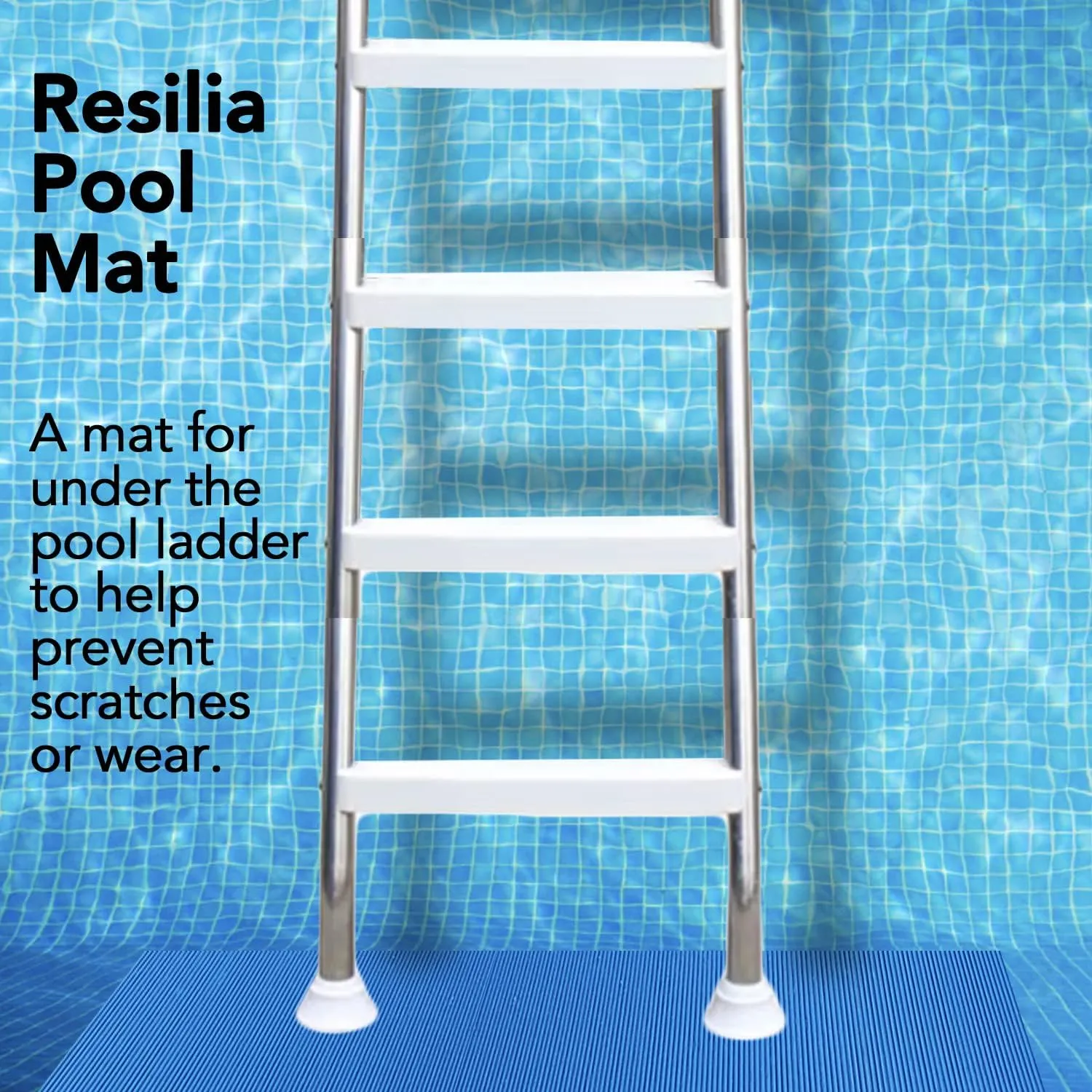 Resilia Stay-Put Swimming Pool Ladder Mat - Non-Slip, Wide Ribbed, Protective Pad, 36 Inches x 36 Inches, 0.125 Inch Thick, Powder Blue