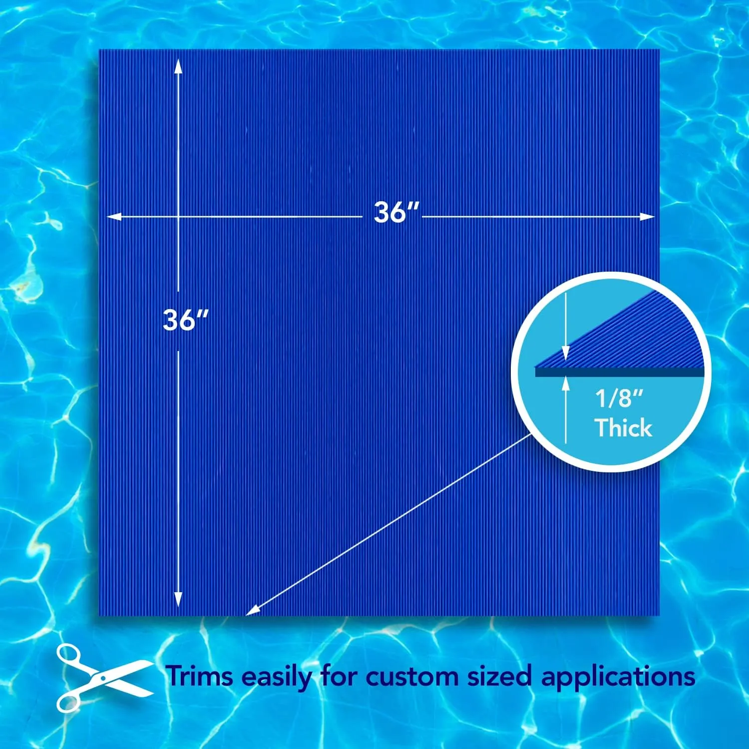 Resilia Stay-Put Swimming Pool Ladder Mat - Non-Slip, Wide Ribbed, Protective Pad, 36 Inches x 36 Inches, 0.125 Inch Thick, Royal Blue, Made in USA