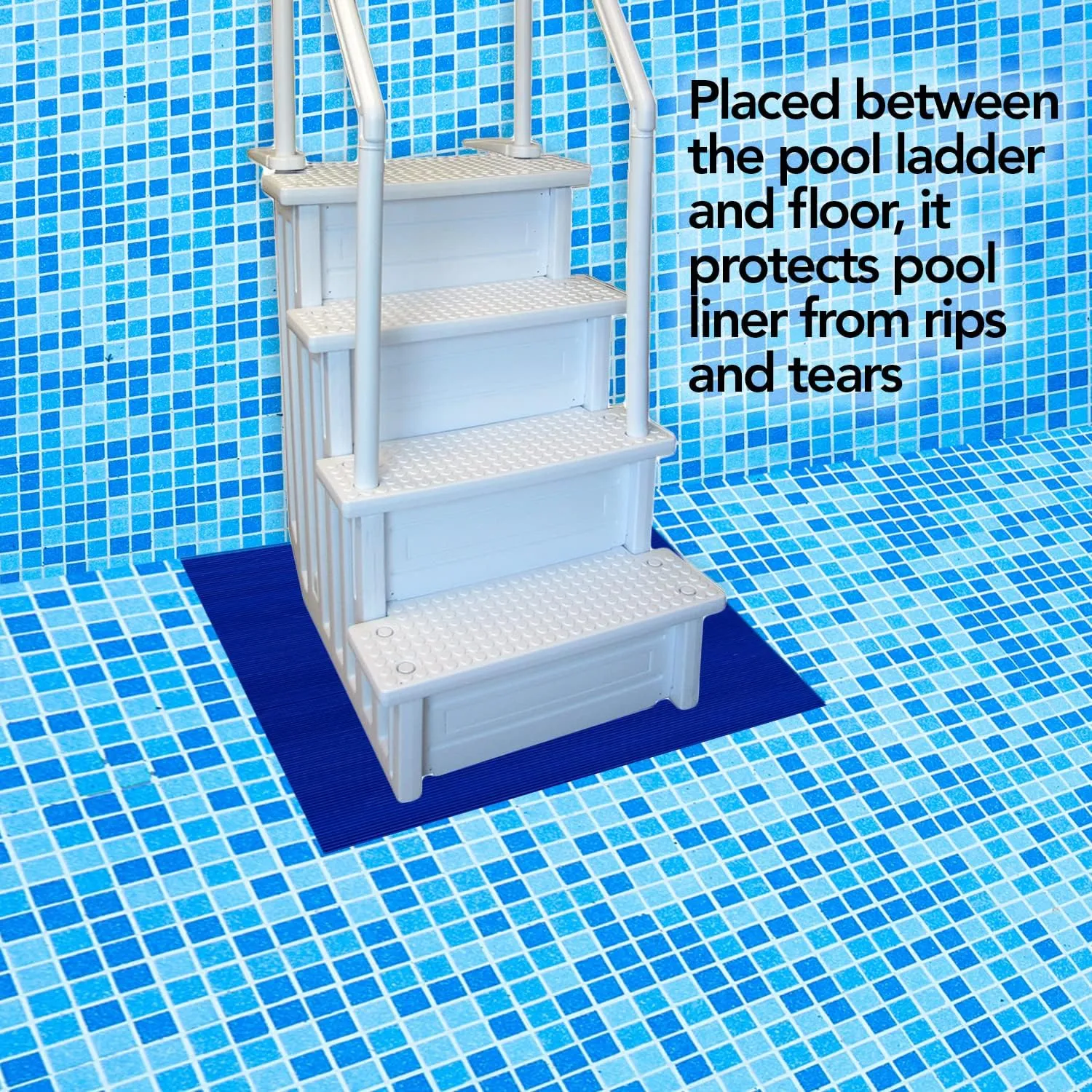 Resilia Stay-Put Swimming Pool Ladder Mat - Non-Slip, Wide Ribbed, Protective Pad, 36 Inches x 36 Inches, 0.125 Inch Thick, Royal Blue, Made in USA