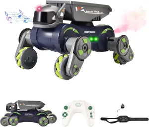 Robot Dog Toy for Boys Girls, Remote Control Car for Kids Ages 3-18, Rechargeable RC Car Stunt Kids Toy with Light Music Gesture Sensing RC Trucks Robot Toys for Children Birthday Gift Green