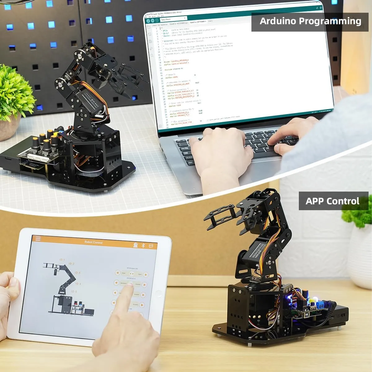 Robotic Arm with Arduino UNO, 5DOF/Axis AI Smart Robot Arm Open Source STEM Educational Building Robotics & Engineering Kits, Science/Coding/Programming Set, miniArm Starter Kit
