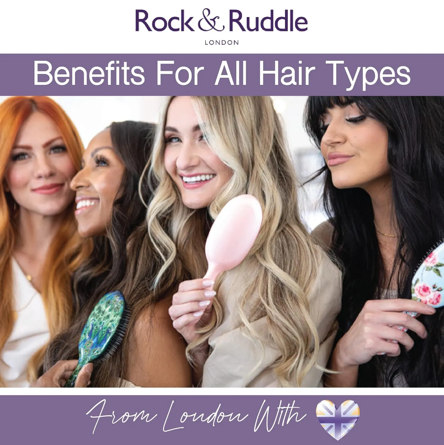 Rock & Ruddle Natural Mixed Boar Bristle Hair Brush for Women and Kids (Small 6.9") - Perfect for Wet or Dry Hair, Detangling Smoothing Blowdrying - Designed & Made in UK - Ladybirds