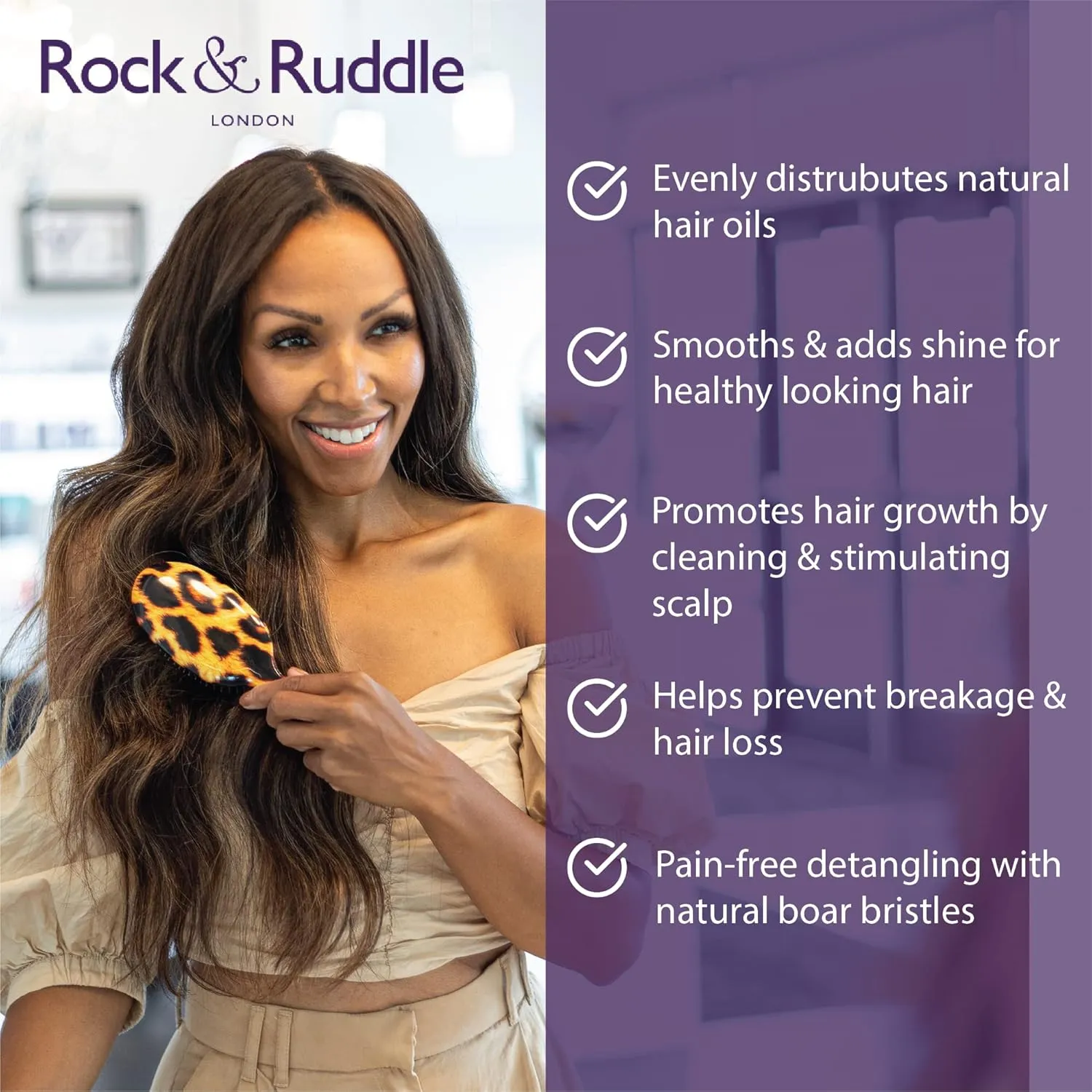 Rock & Ruddle Natural Mixed Boar Bristle Hair Brush for Women and Kids (Small 6.9") - Perfect for Wet or Dry Hair, Detangling Smoothing Blowdrying - Designed & Made in UK - Ladybirds