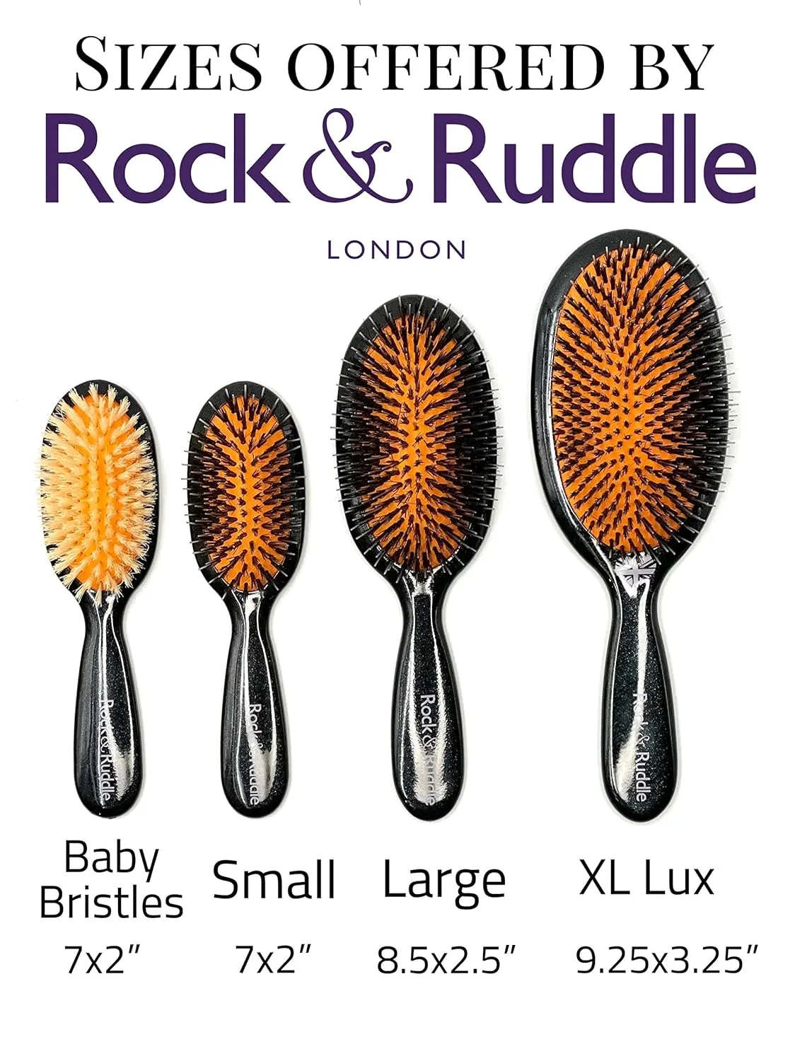 Rock & Ruddle Natural Mixed Boar Bristle Hair Brush for Women and Kids (Small 6.9") - Perfect for Wet or Dry Hair, Detangling Smoothing Blowdrying - Designed & Made in UK - Ladybirds