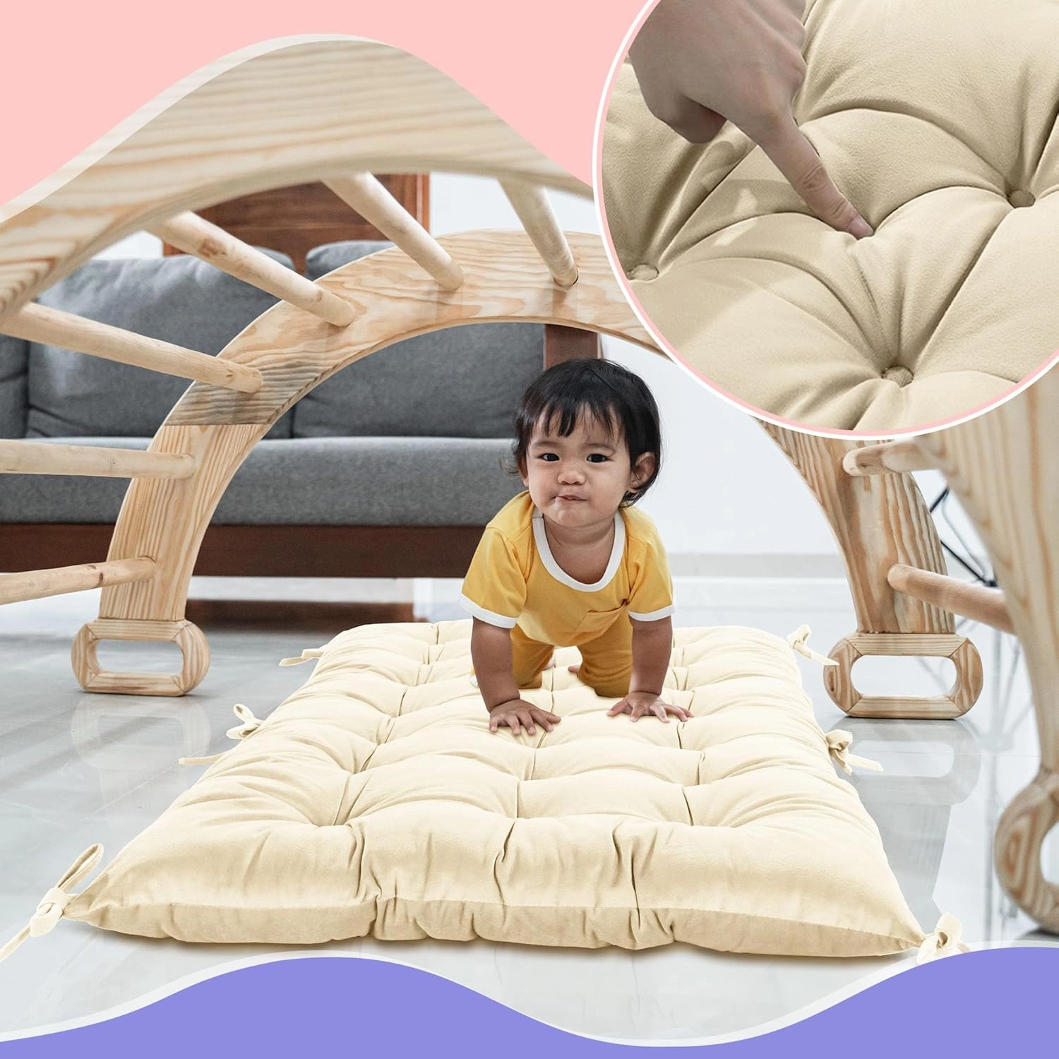 ROYALAY Cushion for Climbing Arch for Kids, Premium Climbing Set Cushion, Arch Cushion Floor Cushion Toddler Nap Mat(43 * 20 * 3inch,Apricot)
