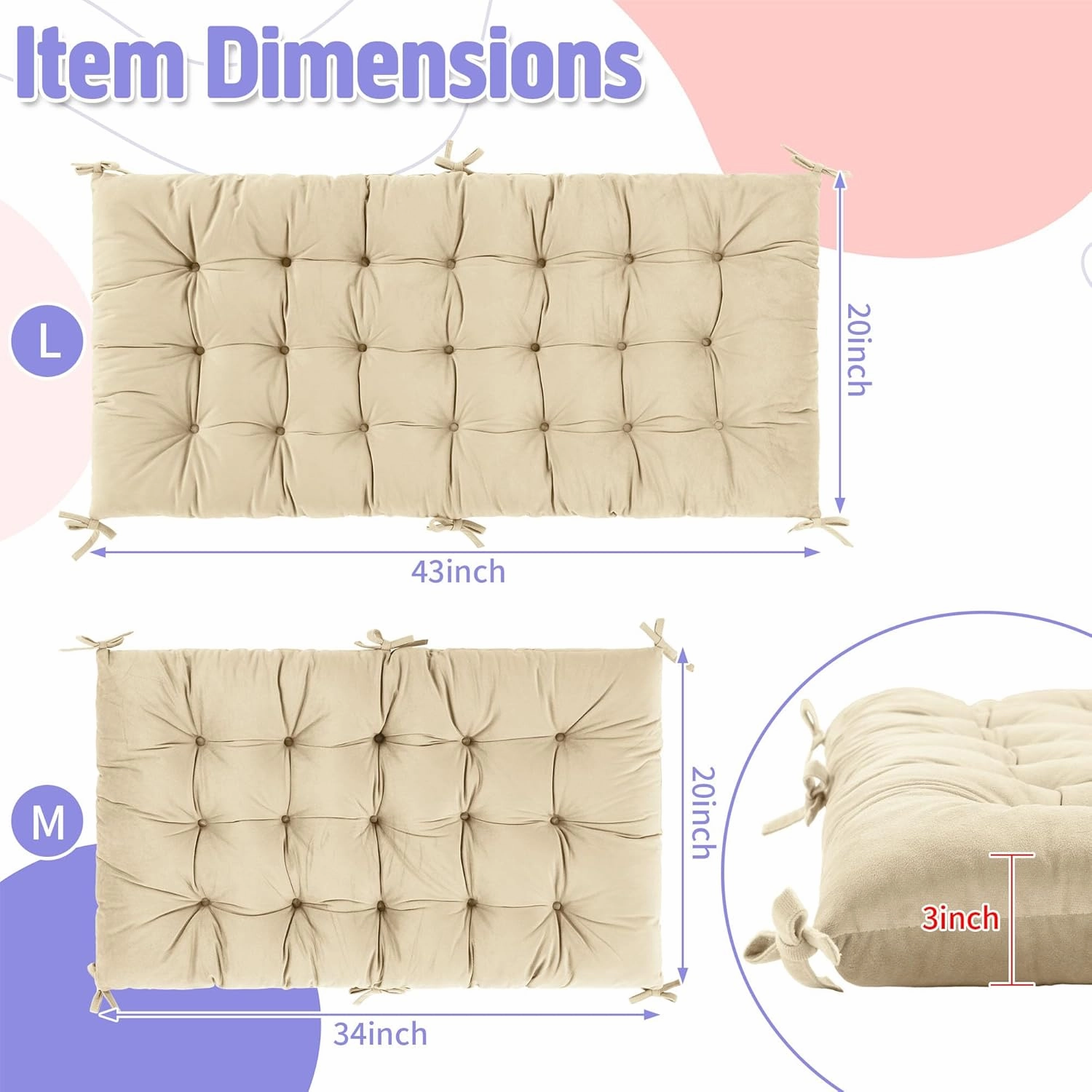 ROYALAY Cushion for Climbing Arch for Kids, Premium Climbing Set Cushion, Arch Cushion Floor Cushion Toddler Nap Mat(43 * 20 * 3inch,Apricot)