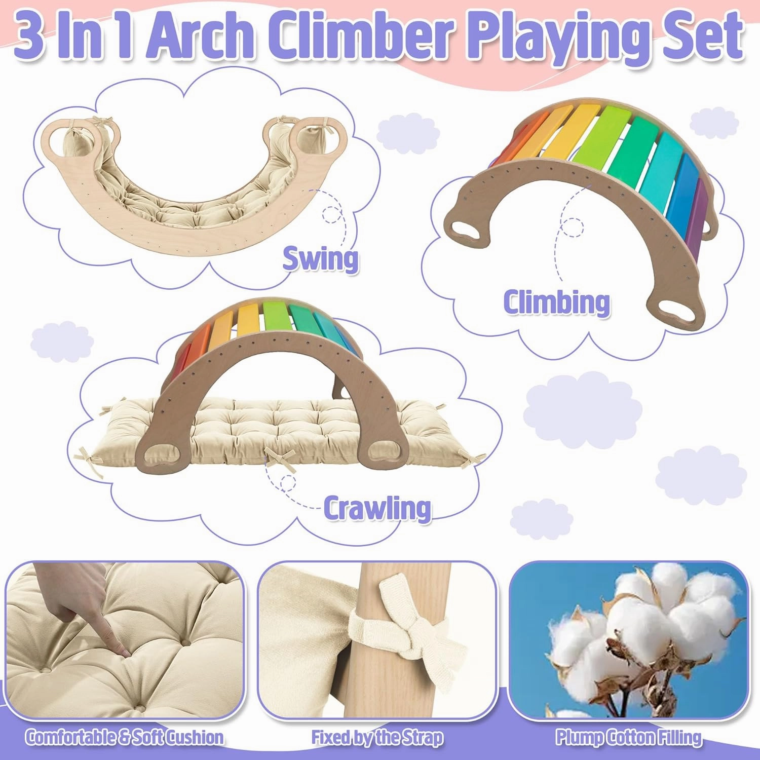 ROYALAY Cushion for Climbing Arch for Kids, Premium Climbing Set Cushion, Arch Cushion Floor Cushion Toddler Nap Mat(43 * 20 * 3inch,Apricot)
