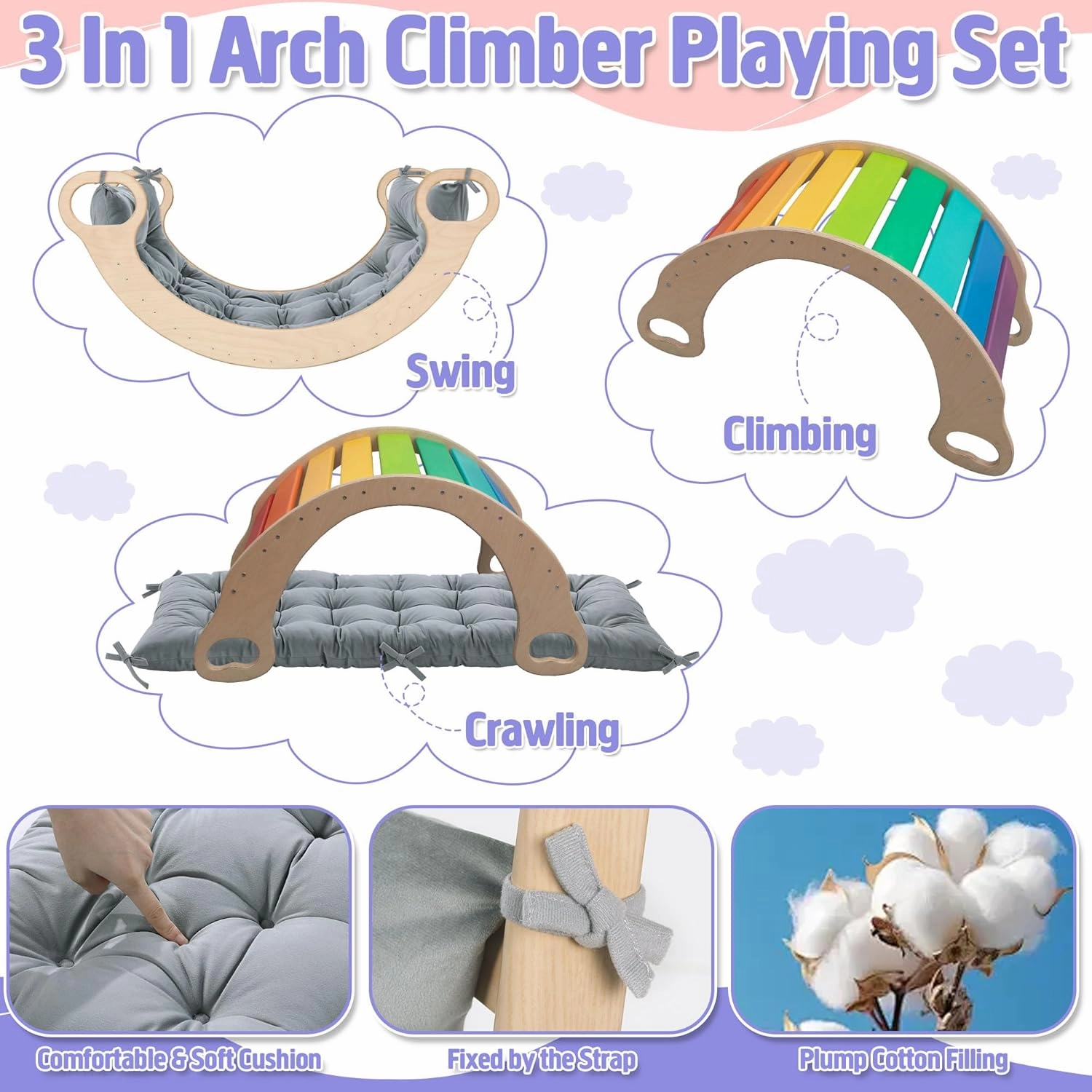 ROYALAY Cushion for Climbing Arch for Kids, Premium Climbing Set Cushion, Arch Cushion Floor Cushion Toddler Nap Mat(43 * 20 * 3inch,Gray)