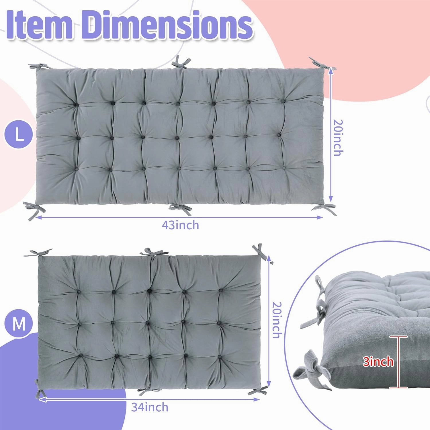 ROYALAY Cushion for Climbing Arch for Kids, Premium Climbing Set Cushion, Arch Cushion Floor Cushion Toddler Nap Mat(43 * 20 * 3inch,Gray)