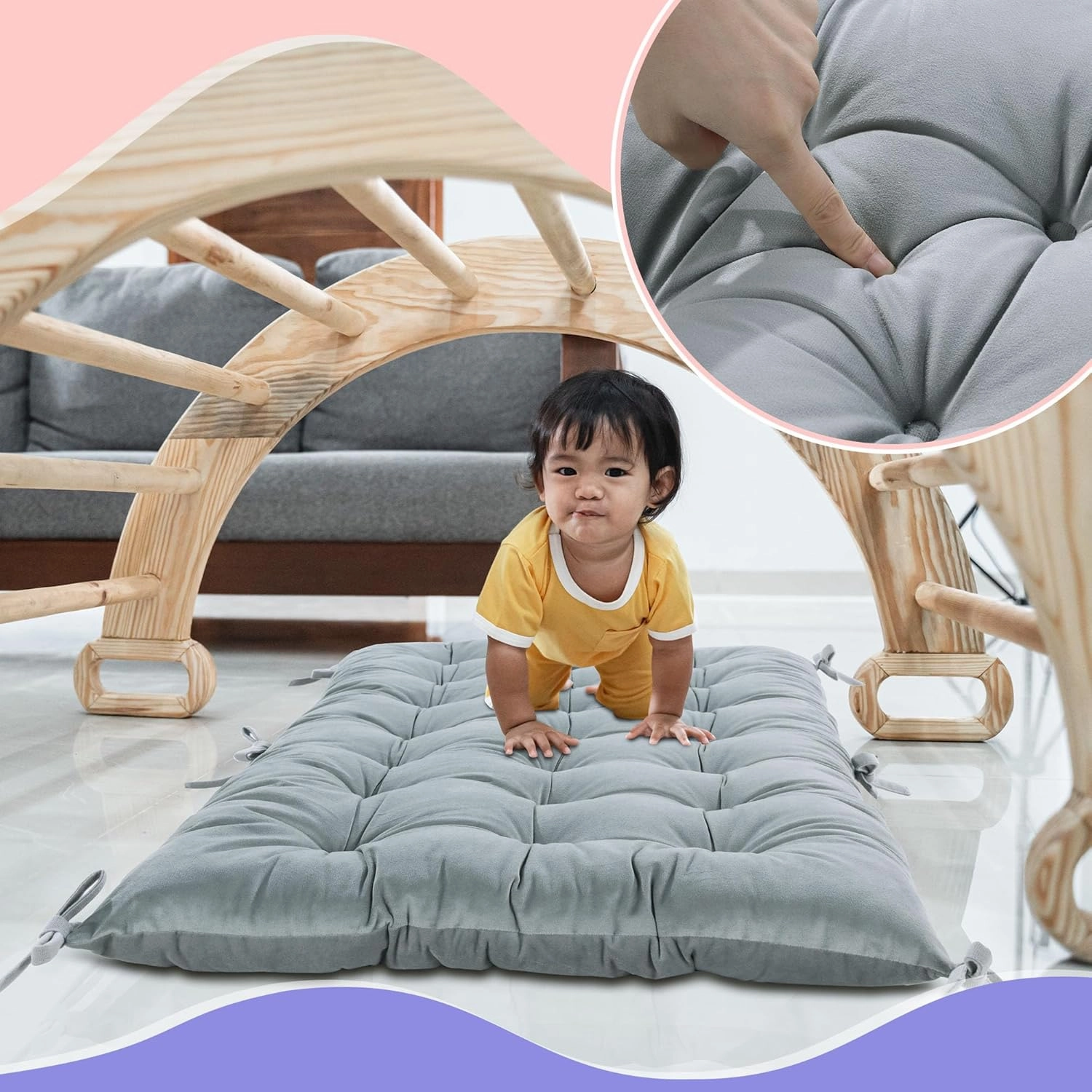 ROYALAY Cushion for Climbing Arch for Kids, Premium Climbing Set Cushion, Arch Cushion Floor Cushion Toddler Nap Mat(43 * 20 * 3inch,Gray)