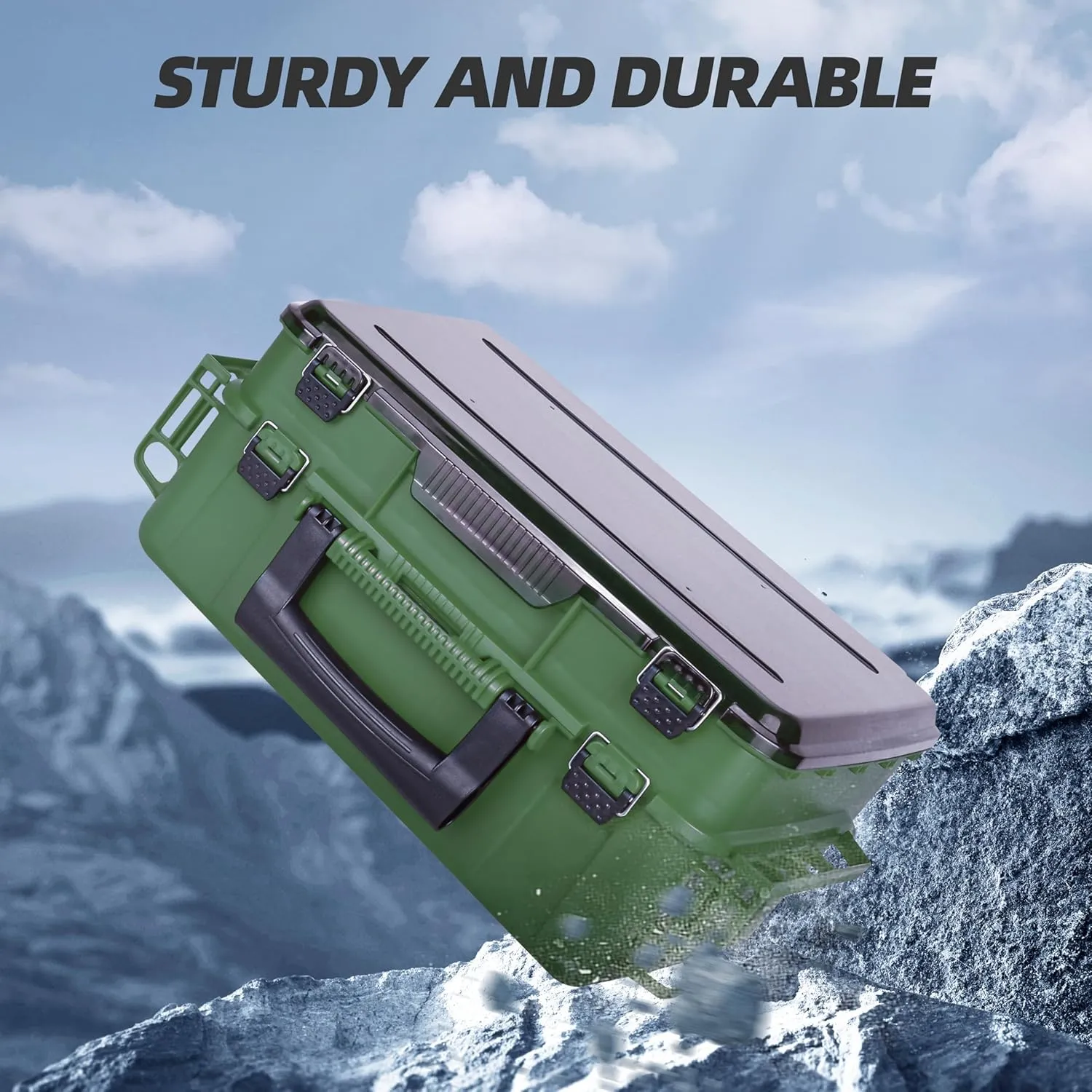 RUNCL Double Layer Fishing Tackle Box with 7 Clear 3500 Boxes, Adjustable Dividers, Ventilated Design, Ideal for Boat, Shore, Lake Fishing, Xmas Surprise Fishing Storage Gifts for Men Women(Green)