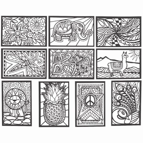 S&S Worldwide Mini Velvet Art Posters Set II, 10 each of 10 Designs, Designs to Appeal to Everyone, Kids, Adults, Boys, Girls, Color With Markers or Colored Pencils, 4" x 6" Cardstock, Pack of 100.