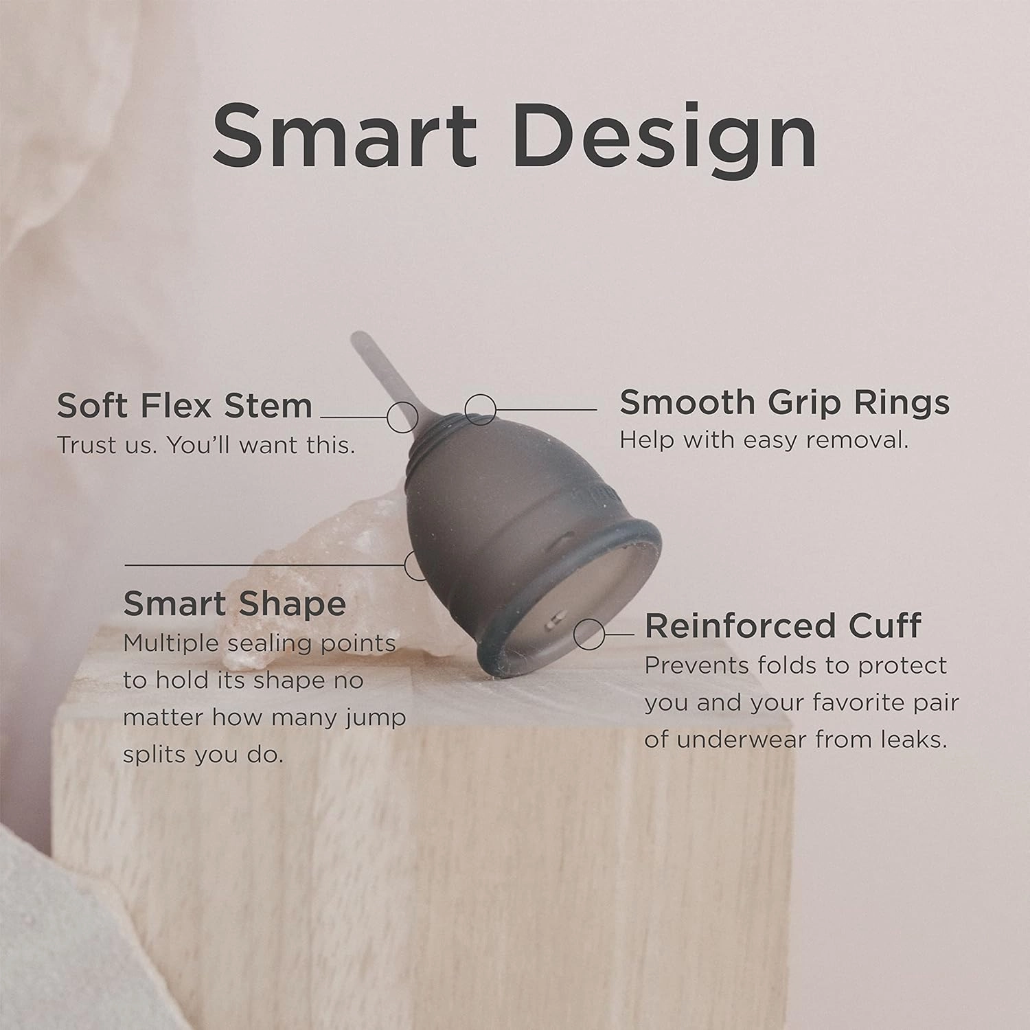 Saalt Soft Menstrual Cup - Best Sensitive Reusable Period Cup - Wear for 12 Hours - Tampon and Pad Alternative (Grey, Small)