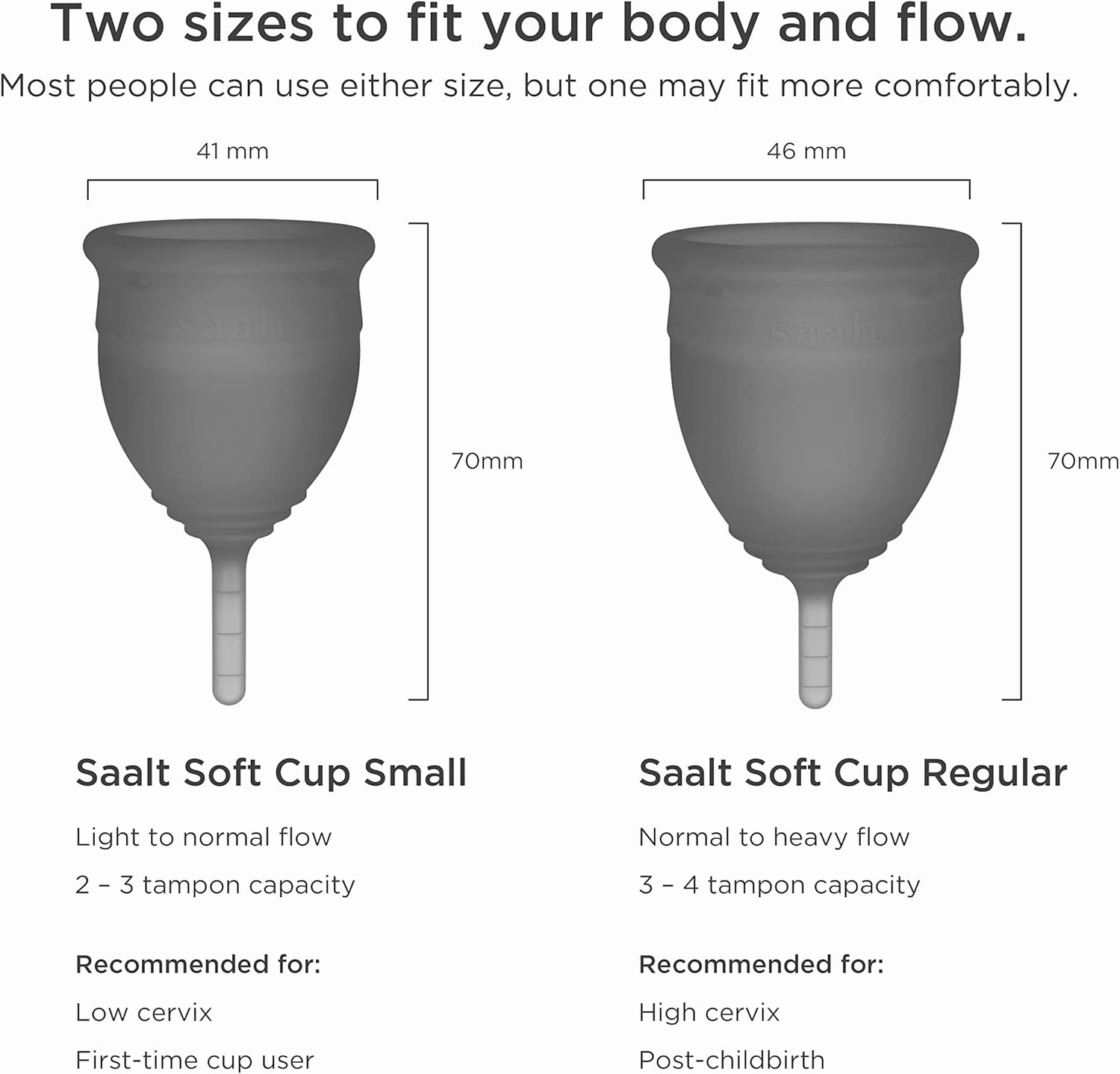 Saalt Soft Menstrual Cup - Best Sensitive Reusable Period Cup - Wear for 12 Hours - Tampon and Pad Alternative (Grey, Small)