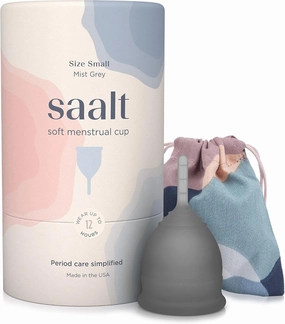 Saalt Soft Menstrual Cup - Best Sensitive Reusable Period Cup - Wear for 12 Hours - Tampon and Pad Alternative (Grey, Small)