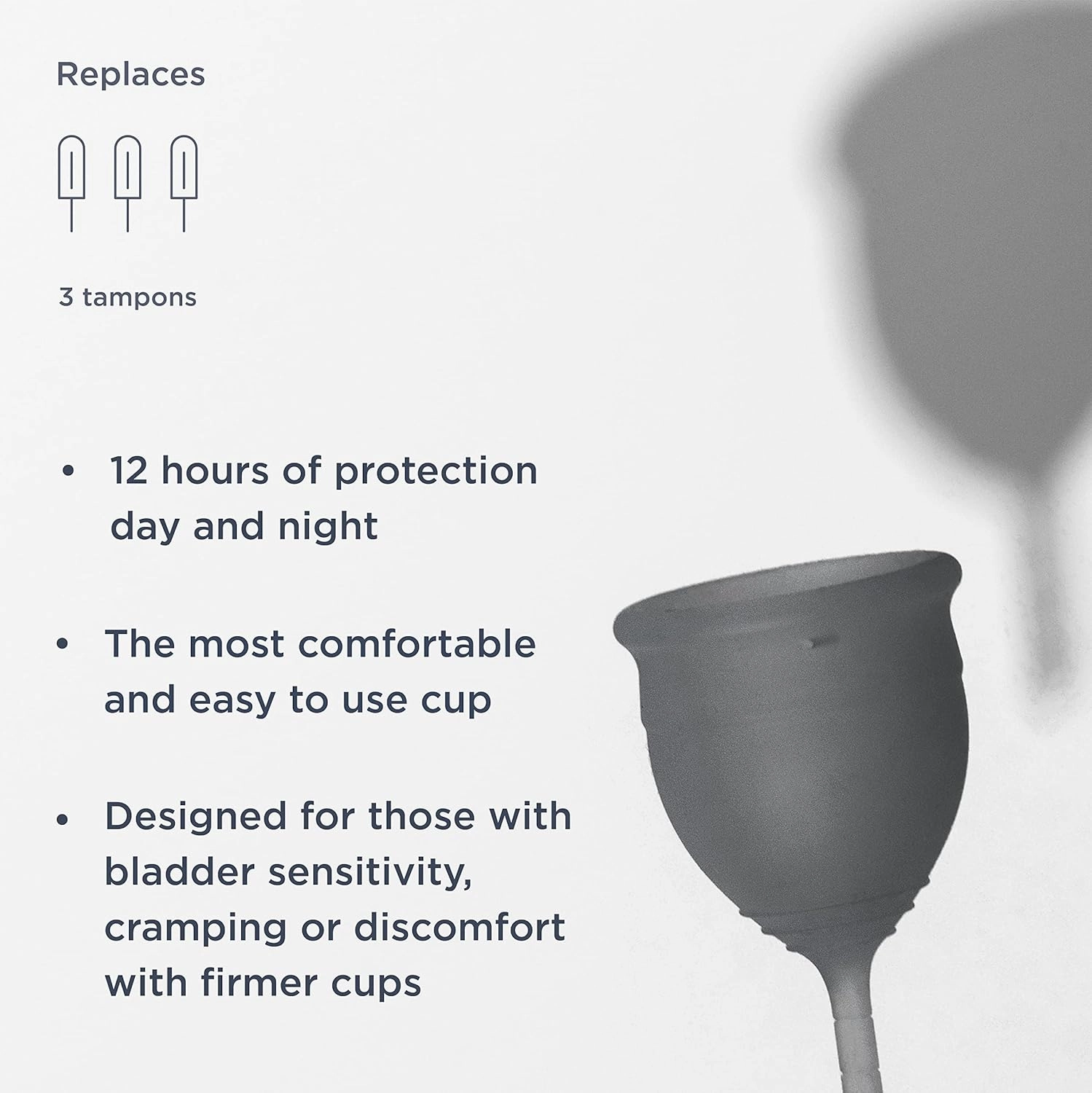 Saalt Soft Menstrual Cup - Best Sensitive Reusable Period Cup - Wear for 12 Hours - Tampon and Pad Alternative (Grey, Small)