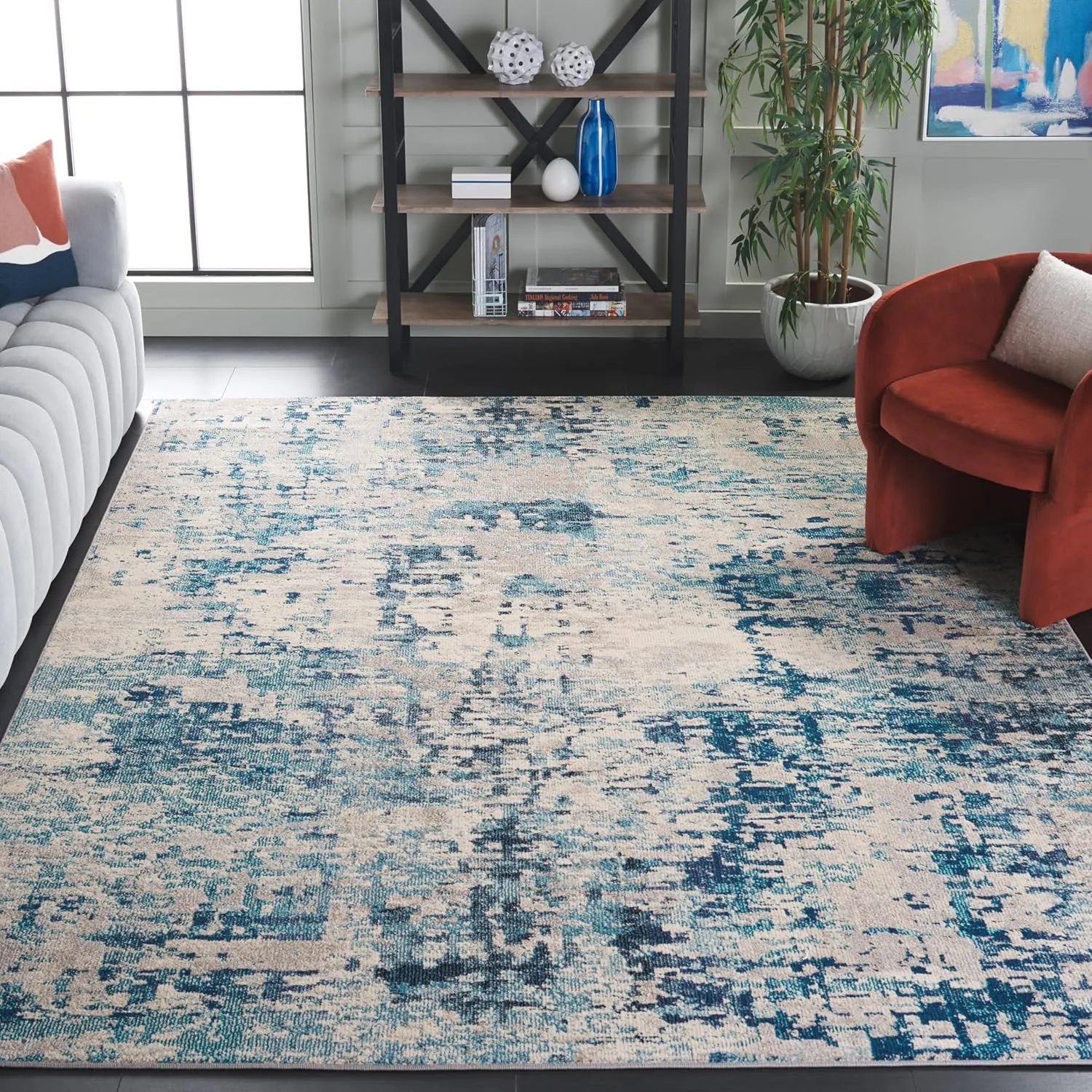 SAFAVIEH Area Rug 8x10 - Madison Collection - Large - Ivory & Turquoise, Modern Abstract Design, Non-Shedding & Easy Cleaning, Ideal for Living Room, Bedroom, Office, Dining Space (MAD471A)