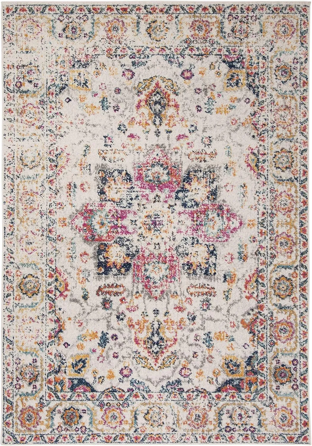 SAFAVIEH Area Rug 8x10 - Madison Collection - Large - Purple Pink Fuchsia & Ivory, Boho Chic Distressed Design, Non-Shedding & Easy Cleaning, Ideal for Living Room, Bedroom, Dining Space (MAD603R)