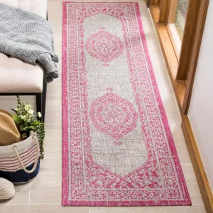 SAFAVIEH Courtyard Collection 2'3" x 12' Light Grey/Fuchsia CY8751 Indoor/ Outdoor Waterproof Easy Cleaning Patio Backyard Mudroom Runner Rug